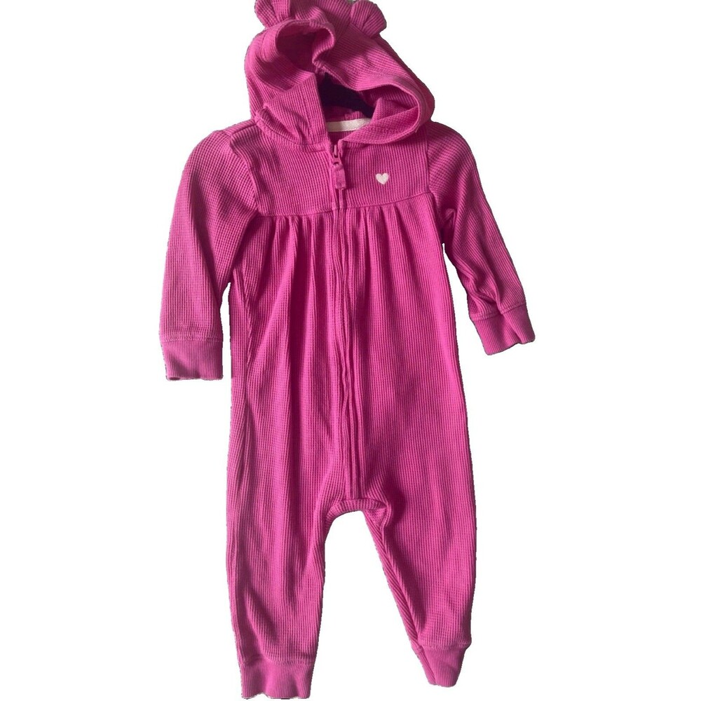 Carter’s Pink Hooded Zip Coverall One-Piece 6-9 Months Solid Heart